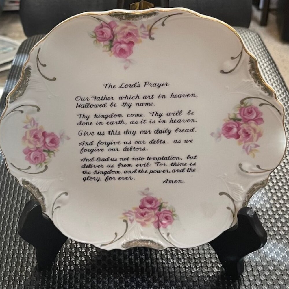 Vintage The Lord’s Prayer Porcelain Plate with 18k Gold Trim Japan